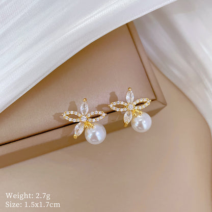 Titanium Steel Necklace And Earrings Suite Light Luxury Full Diamond