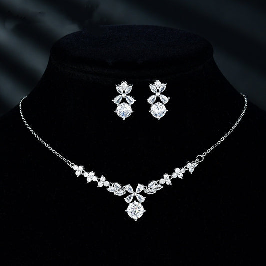 New Women's Ornament Bridal Necklace Earrings Jewelry Suit