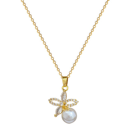 Titanium Steel Necklace And Earrings Suite Light Luxury Full Diamond