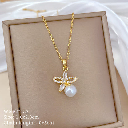 Titanium Steel Necklace And Earrings Suite Light Luxury Full Diamond